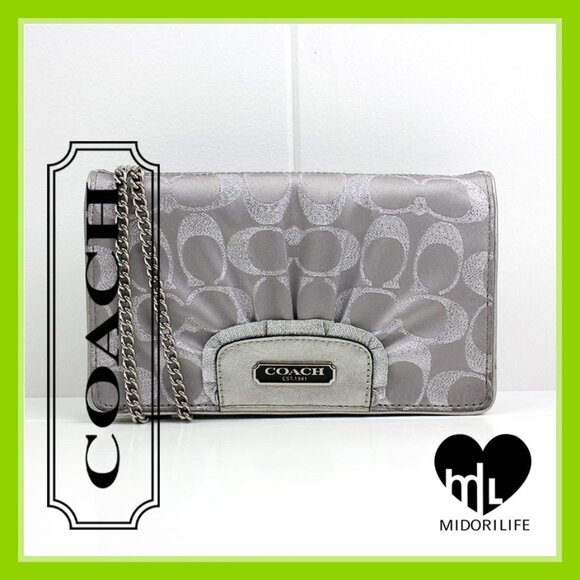 COACH Signature Metallic Convertible Clutch Chain Crossbody - Picture 1 of 11